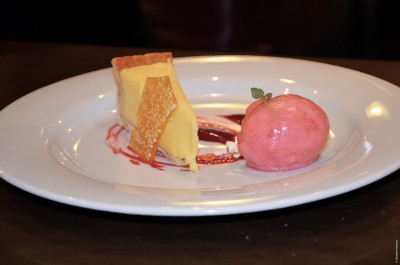 3 - SICILIAN LEMON & RASPBERRY TART WITH RASPBERRY SORBET & SESAME TUILE